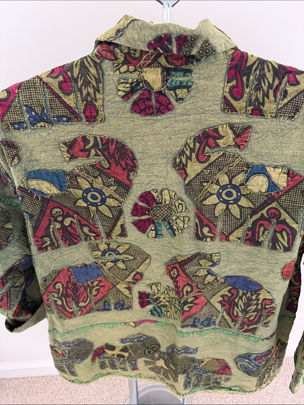 Green Patterned Elephant Button-Up Jacket, OS - Picture 4 of 10
